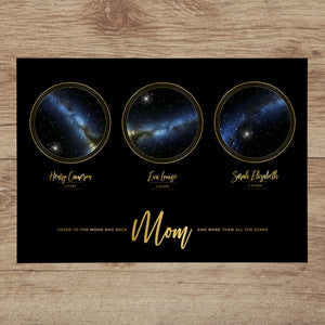 Six Star Map Print in Black and Gold For Mom